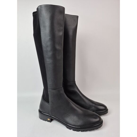 Stuart Weitzman Women's Black City Knee High Leather Boots Size 9 B SJ198 - Picture 1 of 7